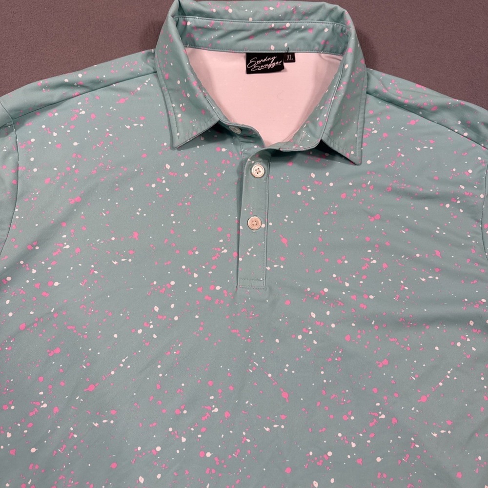 Sunday Swagger Polo Shirt Mens XL PINK GREEN GEOMETRIC Golf Performance